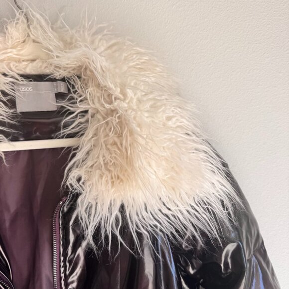 ASOS DESIGN Metallic Mongolian Faux Fur Padded Jacket – Size 0 - Picture 4 of 9